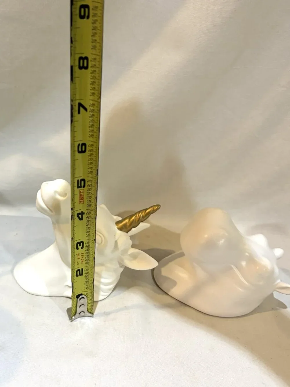 Set of 2 White Porcelain Wall Mount Hooks Unicorn and Hippo